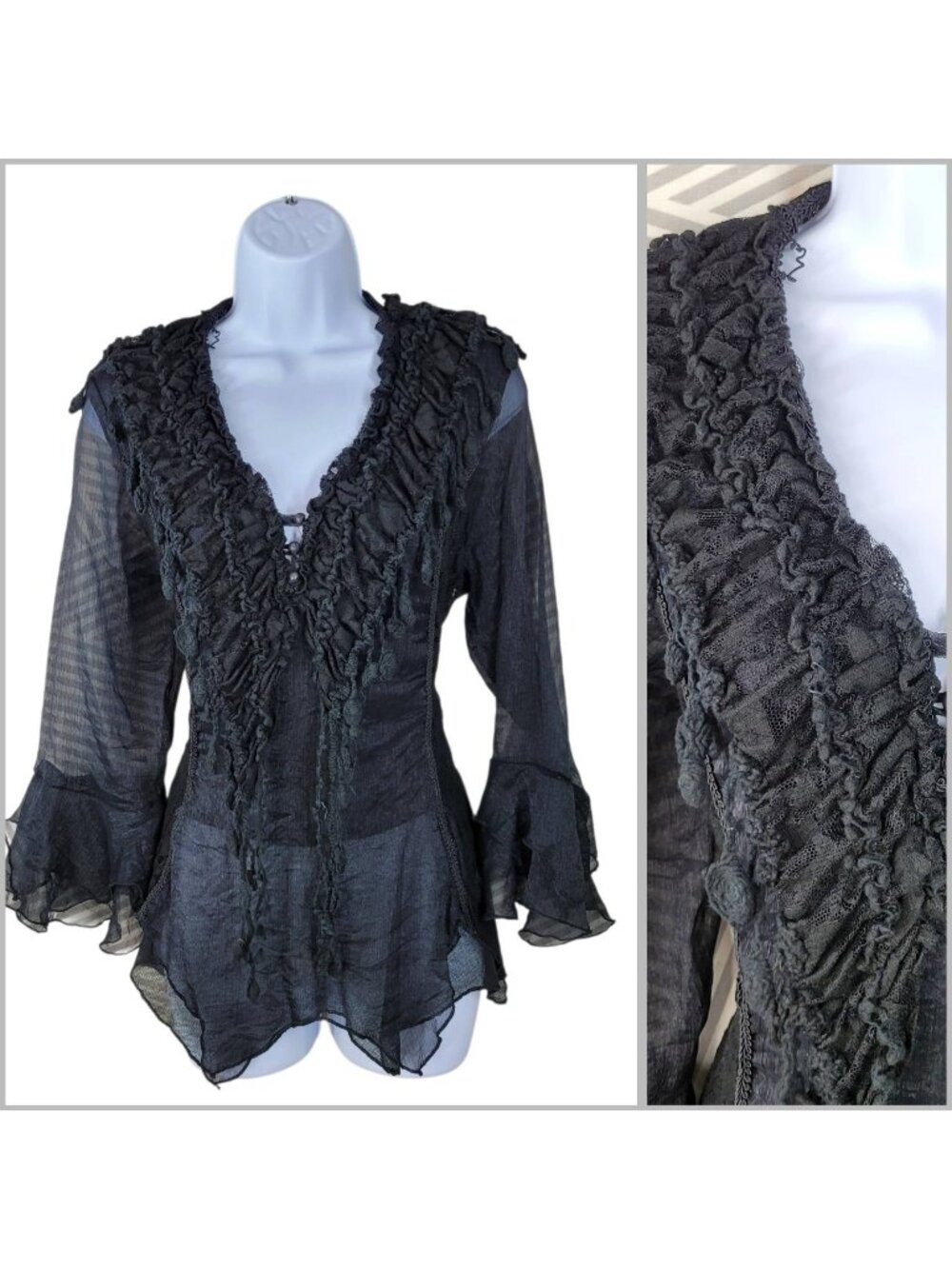 Pretty Angel Ruffle Chiffon Lace Top Large Layered Lace Alt Grunge Whimsigoth